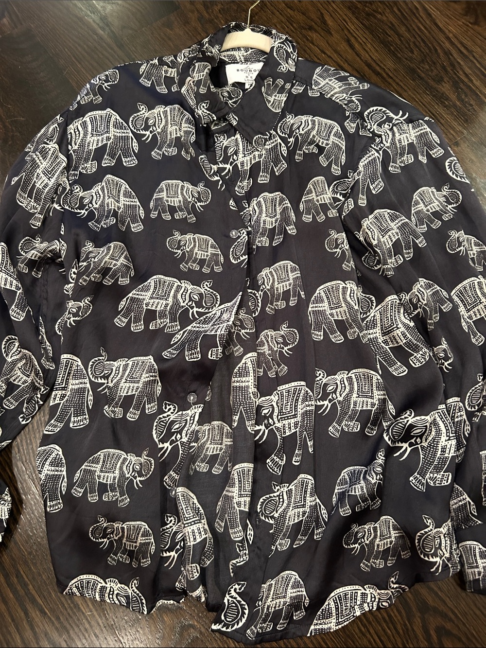 Casual Black Elephant-Print Button Down Shirt